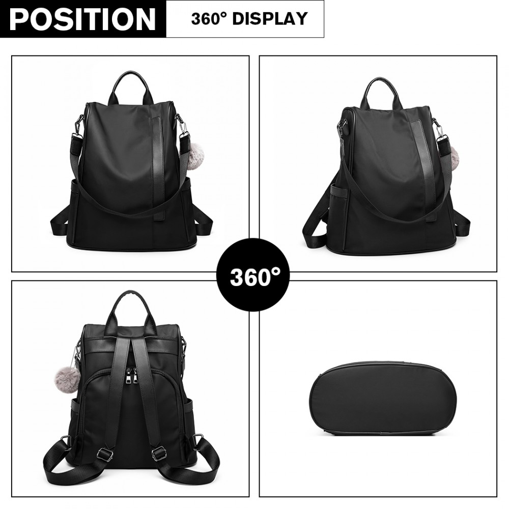 Miss Lulu Two Way Anti-Theft Backpack With Pompom Pendant - Black ...