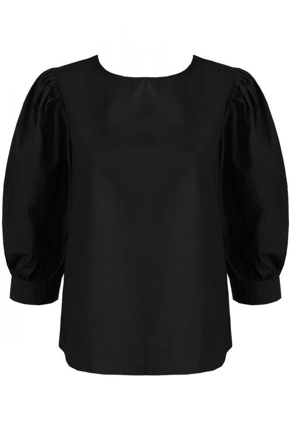 Puffed raglan sleeve blouse in black colour is tailored and perfect for an office to evening use. A perfect tailored 100% cotton.   