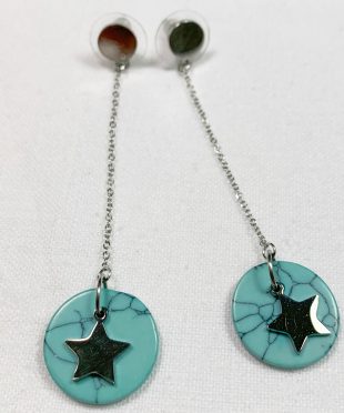 Star with marble stainless steel earring silver