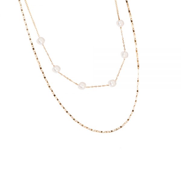 Pearl Two Layers Stainless Steel Necklace Gold Udara Udara shop Udara online Udara fashion