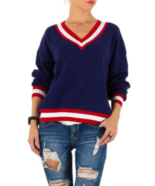 Colour block Navy ribbed knit jumper for women