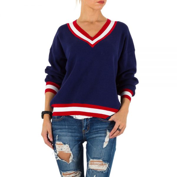 Colour block Navy ribbed knit jumper for women