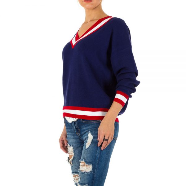 Women's Colour block Navy ribbed knit jumper for all season