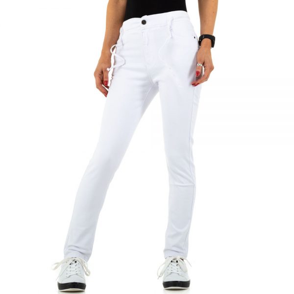 Women's elasticated white stretch Denim Skinny, straight leg jeans.