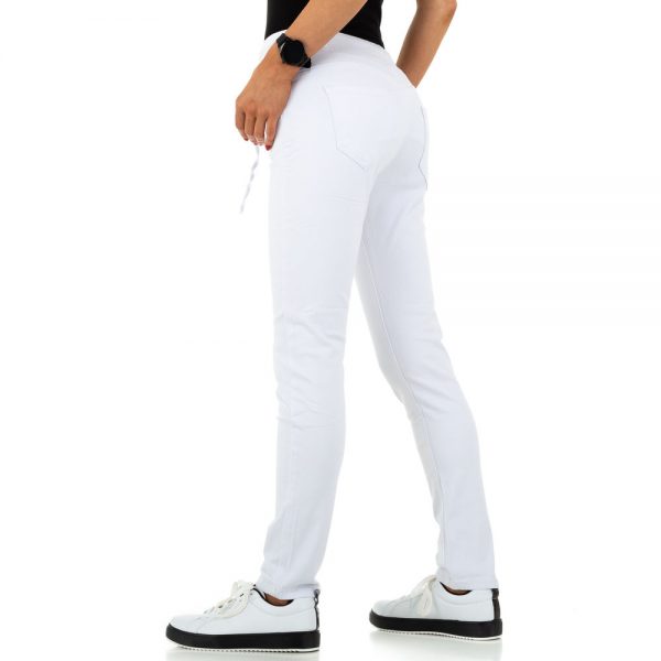 Women's elasticated white stretch Denim Skinny, straight leg jeans.