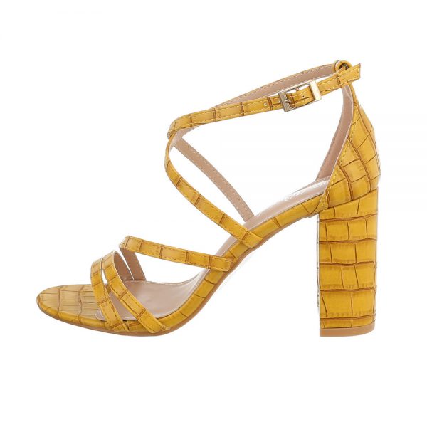 Women's Croco effect embossed faux leather Block Heeled Sandals
