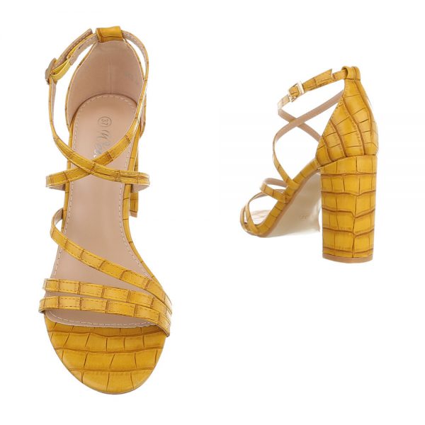Women's Croco effect embossed faux leather Block Heeled Sandals
