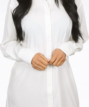 White side slit button up long sleeve shirt dress.