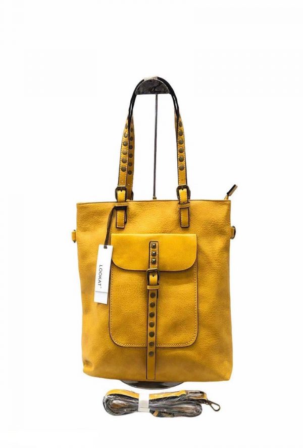 women's large leather-look shoulder bag - yellow