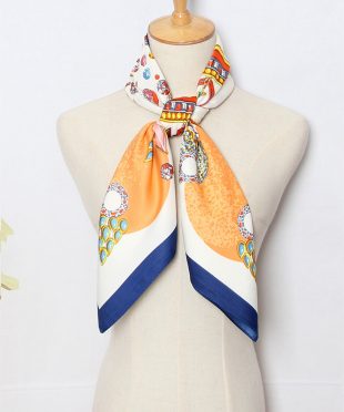 Ladies luxury square silk head neck scarf with vibrant colour.