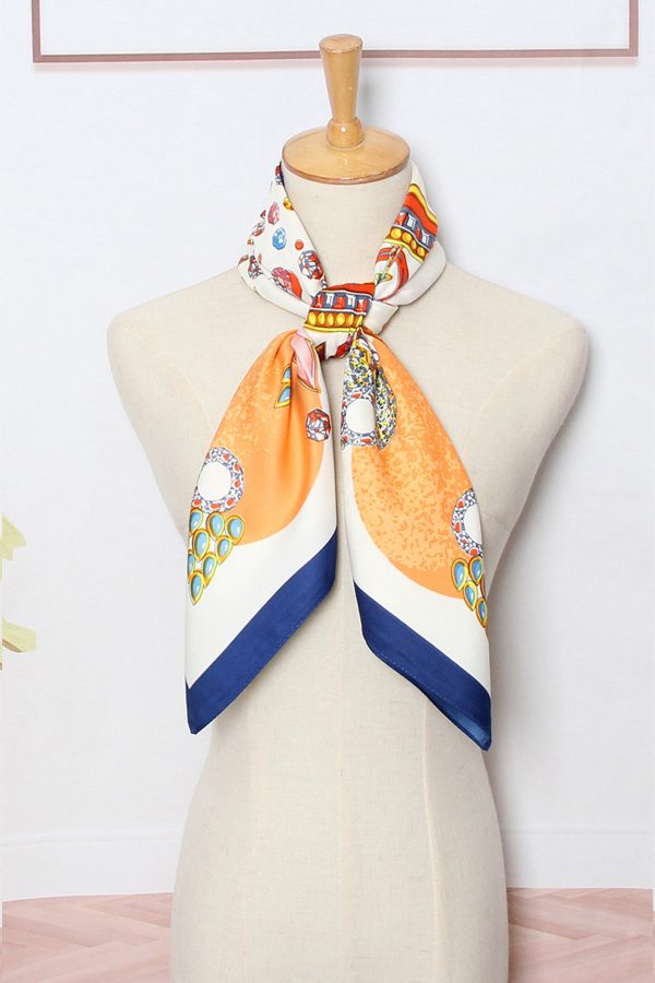 Ladies luxury square silk head neck scarf with vibrant colour.