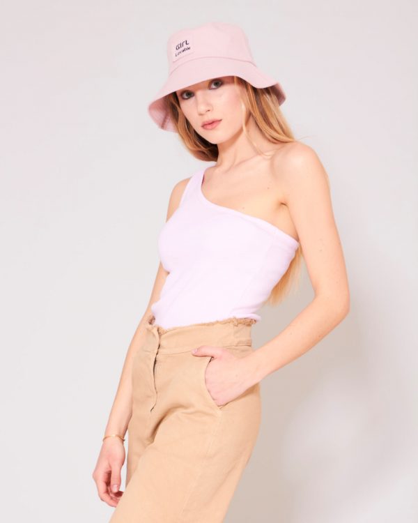 Ladies' Summer Bucket hat in lovely monochrome, pink fabric