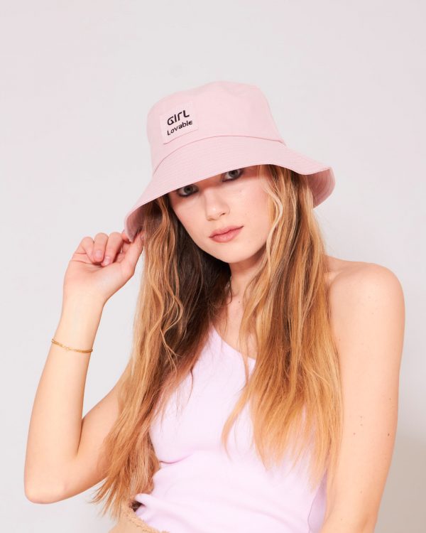Ladies' Summer Bucket hat in lovely monochrome, pink fabric