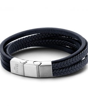 Frank1967 Blue Leather Bracelet with Braided Pattern