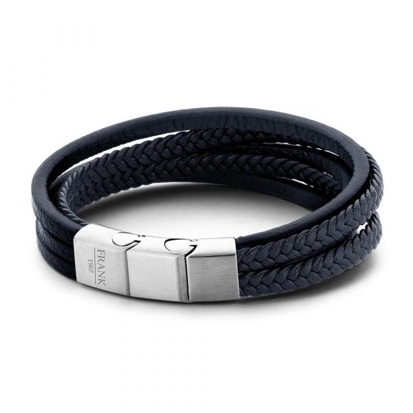 Frank1967 Blue Leather Bracelet with Braided Pattern