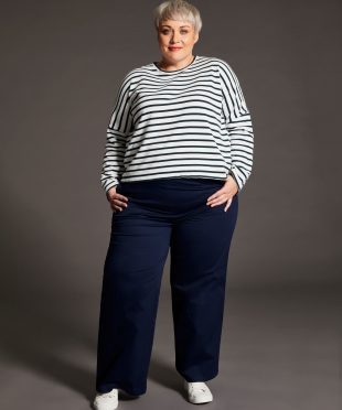 Navy wide-leg side-zip trousers