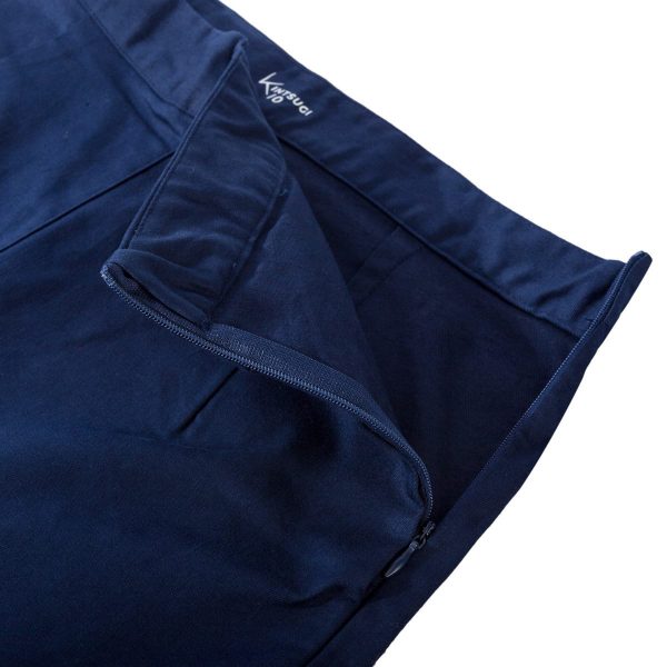 Navy wide-leg side-zip trousers with pockets (regular length)