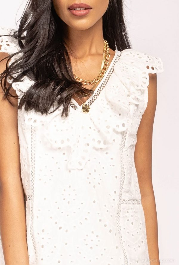White Lace Midi Dress - 100% Cotton.