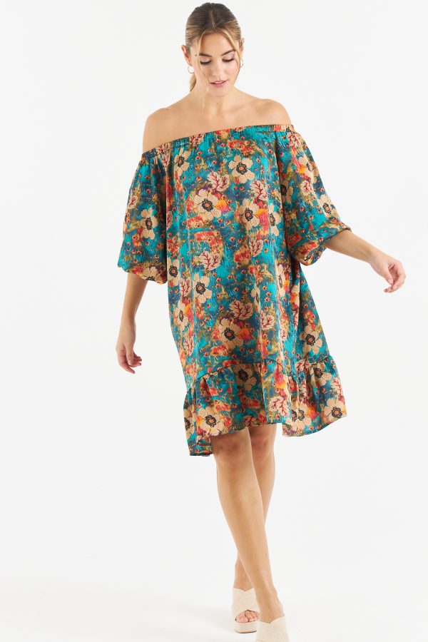 Short dress floral print half-length puff sleeves