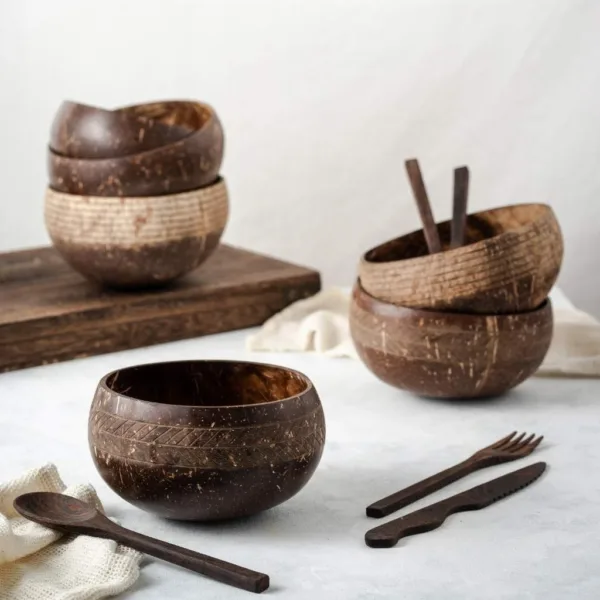 Coconut Bowls & Wooden Spoon Combo